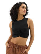 The Souled Store Solids: Ink Black Women and Girls Sleeveless Round Neck Cotton Blend Slim Fit Cropped Tops