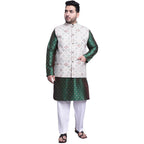 SOJANYA (Since 1958 Mens SilkBlend DGreen Kurta & White Pyjama With Cream Printed Nehrujacket