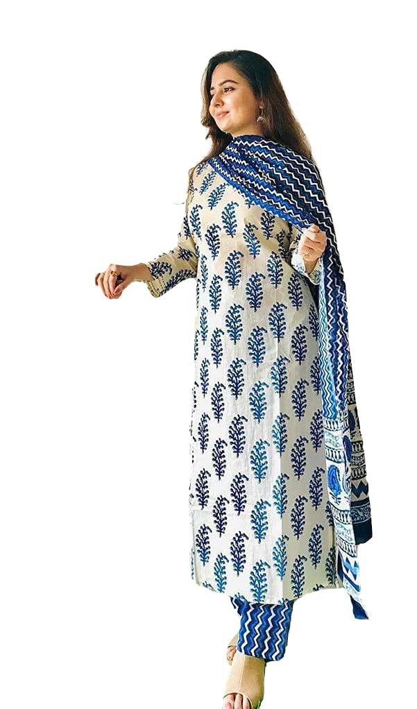 ANNI DESIGNER Womens Cotton Straight Kurta with Palazzo & Dupatta (SAB116_M_Brown_Medium)