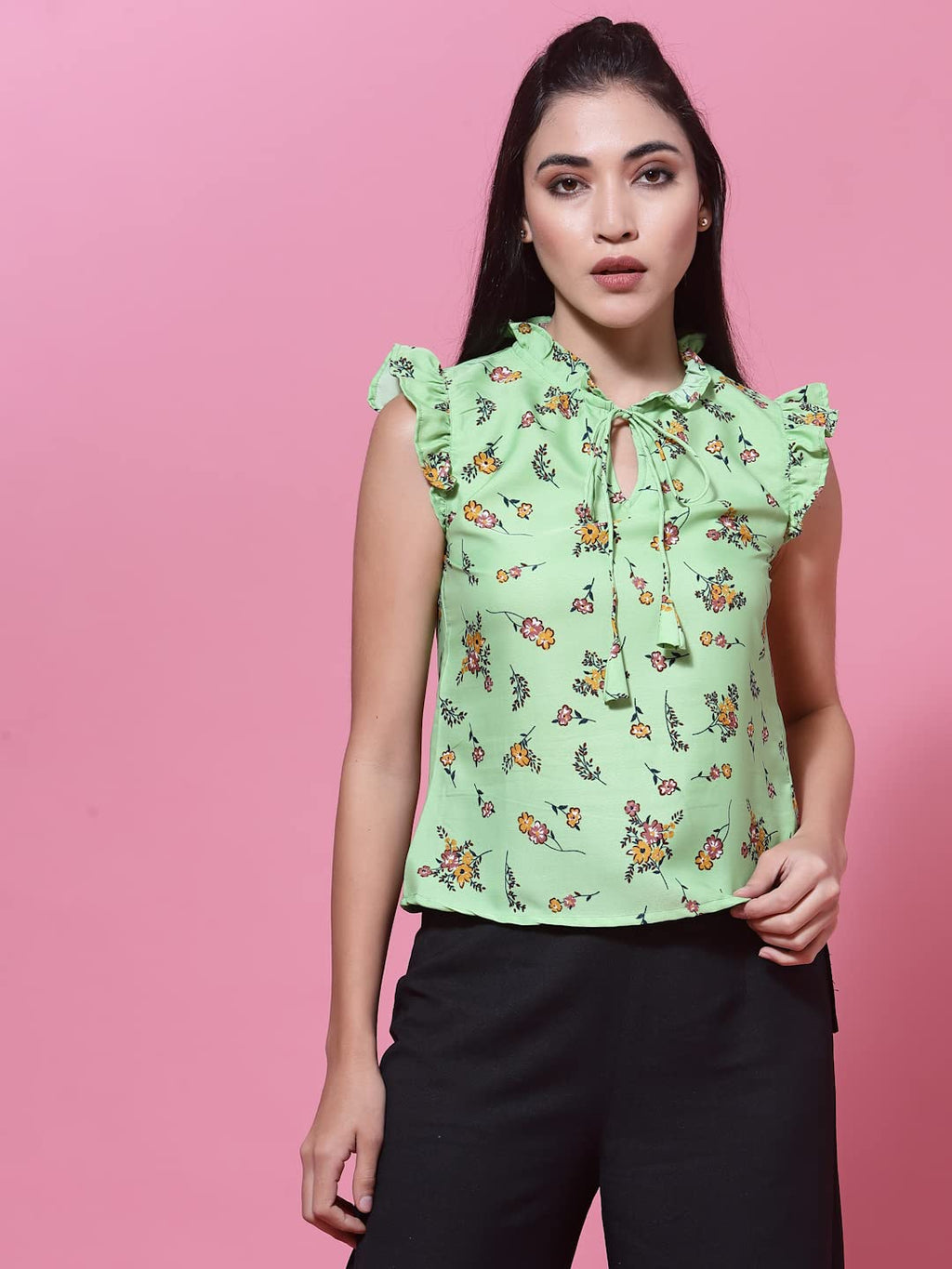 OOMPH! Sleeveless Tops for Women, Green - mt475