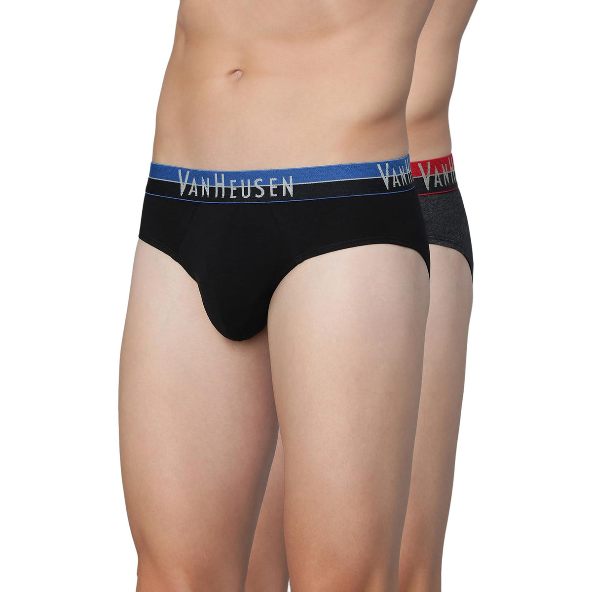 Van Heusen Men Briefs  Cotton Spandex  Pack Of 2  Anti Bacterial, Colour Fresh, Quick Dry_10005_Anthra Mel, Pure Black_L