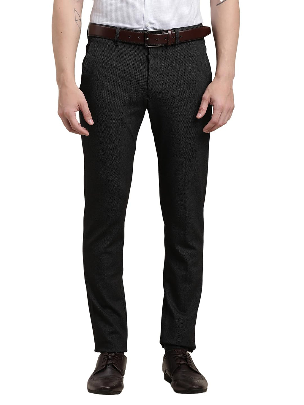 Turtle Men Knitted Slim Fit Dobby Dark Grey Flat Front Party Trouser || Pant || Mens Trouser