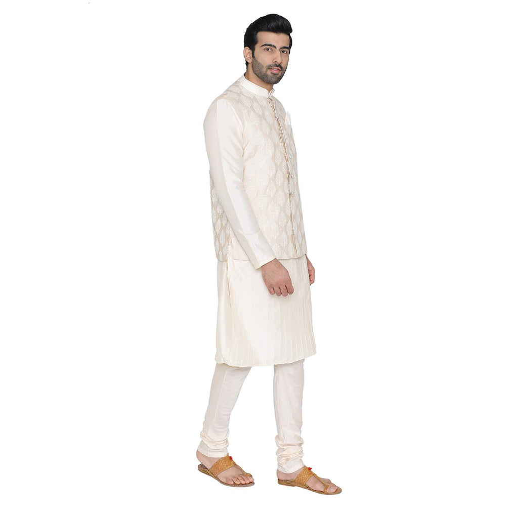 Manyavar Mens Silk Kurta Pyjama with Waist Coat