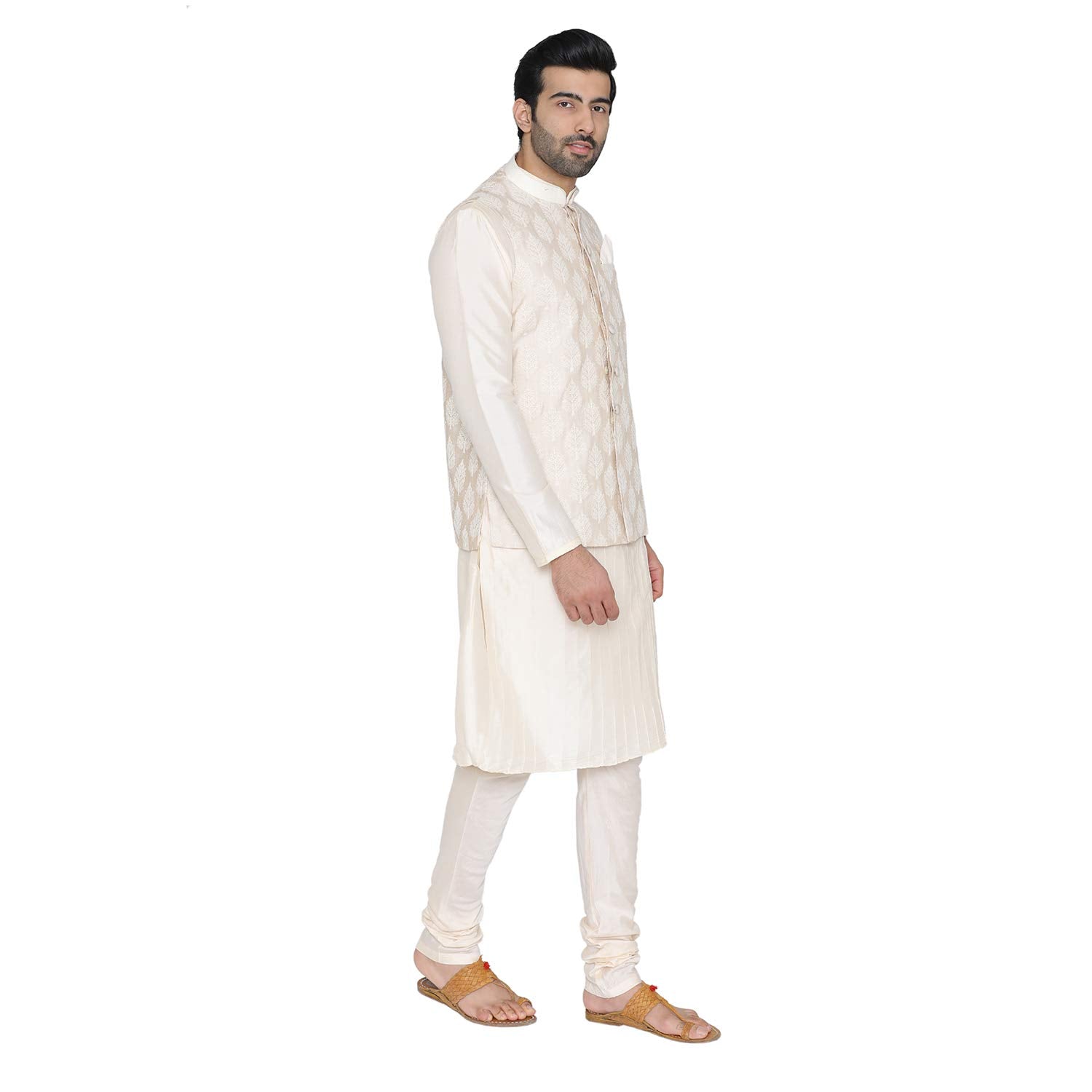 Manyavar Mens Silk Kurta Pyjama with Waist Coat