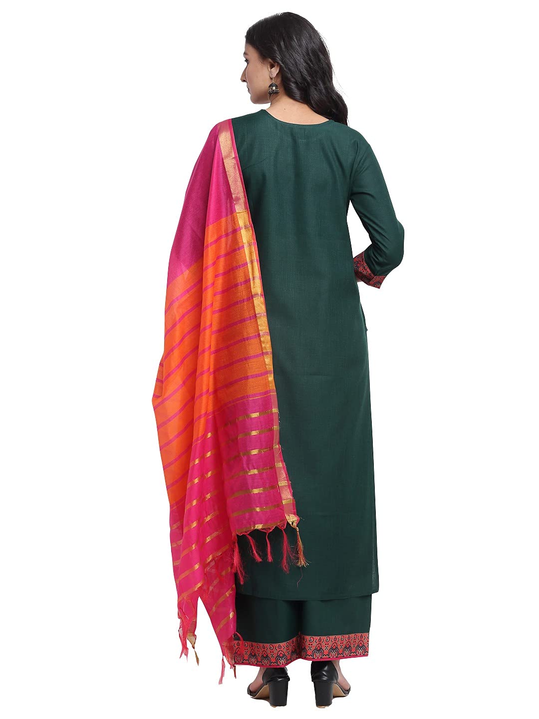 ANNI DESIGNER Womens Cotton Printed Straight Kurta with Palazzo & Dupatta (ANUPMA Green_M_Green_Medium)
