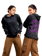 Bewakoof Womens Typography Oversized Fit Full Sleeve Fleece Hoodies Black