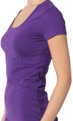 Emmalise Women's Short Sleeve Tshirt Scoop Neck Tee Shirt (Small, Purple)