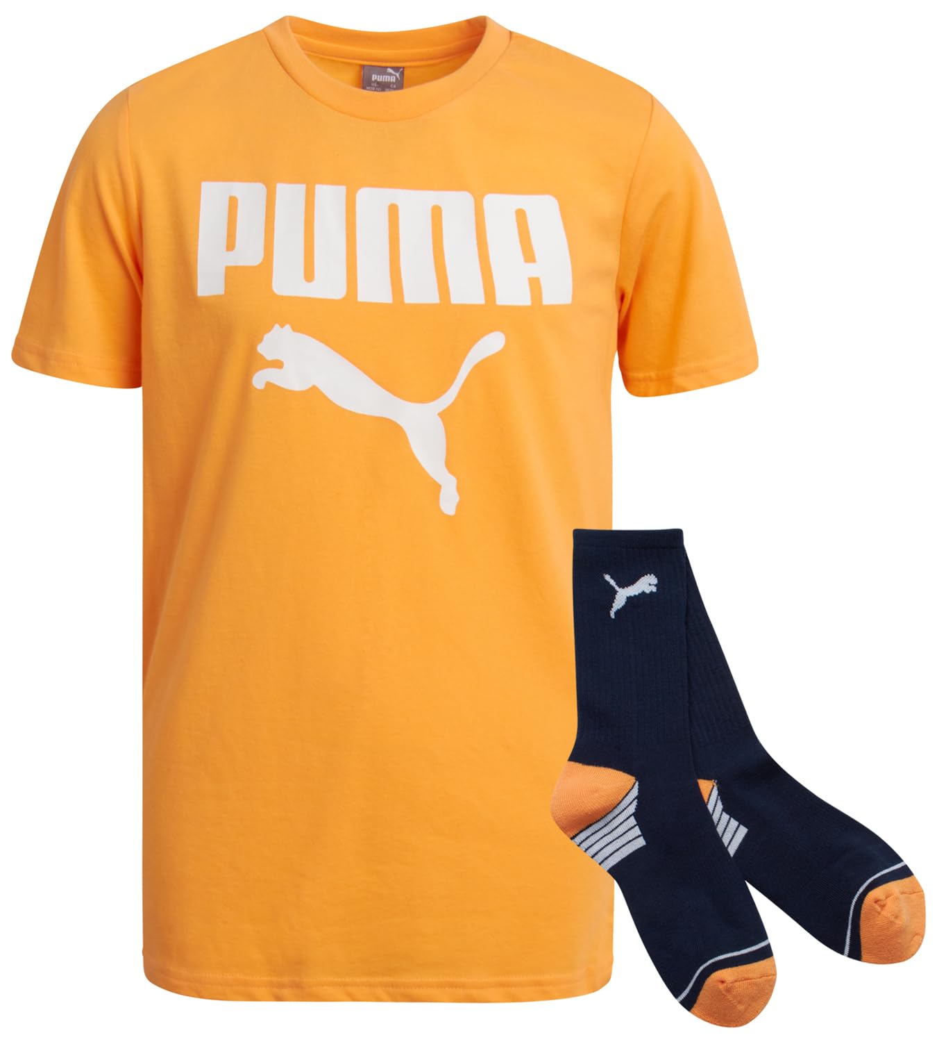 PUMA Boys' T-Shirt - 2 Piece Short Sleeve Graphic Tee and Athletic Crew Socks - Matching Shirt and Socks for Boys (S-XL), Size M