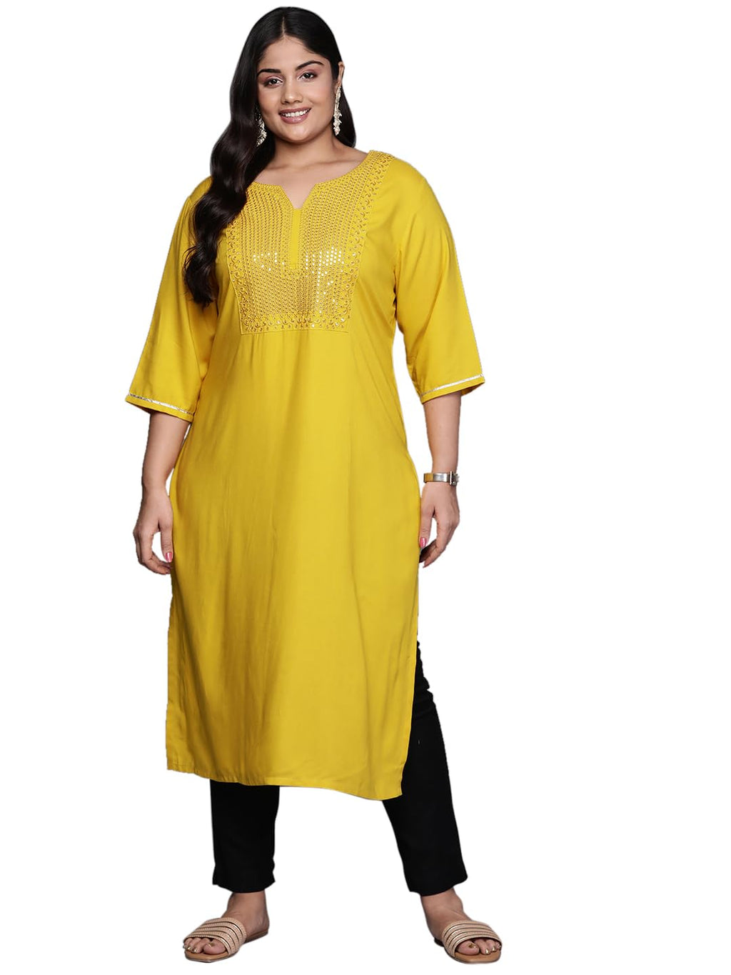 Libas Extra Love Plus Size Womens Yoke Design Viscose Straight Kurta For Women