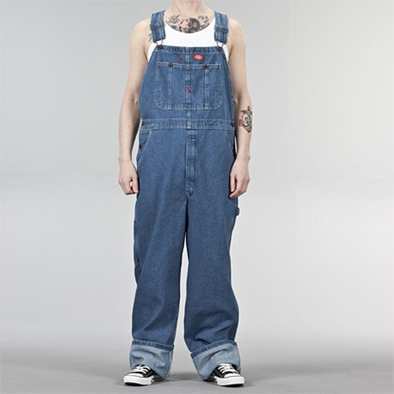 Dickies Men's Denim Bib overalls and coveralls workwear apparel, Stone Washed Indigo Blue, 34W x 30L US