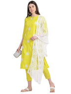 Gosriki Women'S Cotton Straight Kurta With Pant & Dupatta (Kptd-Cot-10039-Yellow_M-Go_Yellow_Medium)