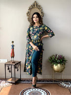 Gosriki Women'S Cotton Blend Printed Straight Kurta With Pant (Tilak Green-Nw-Gs)