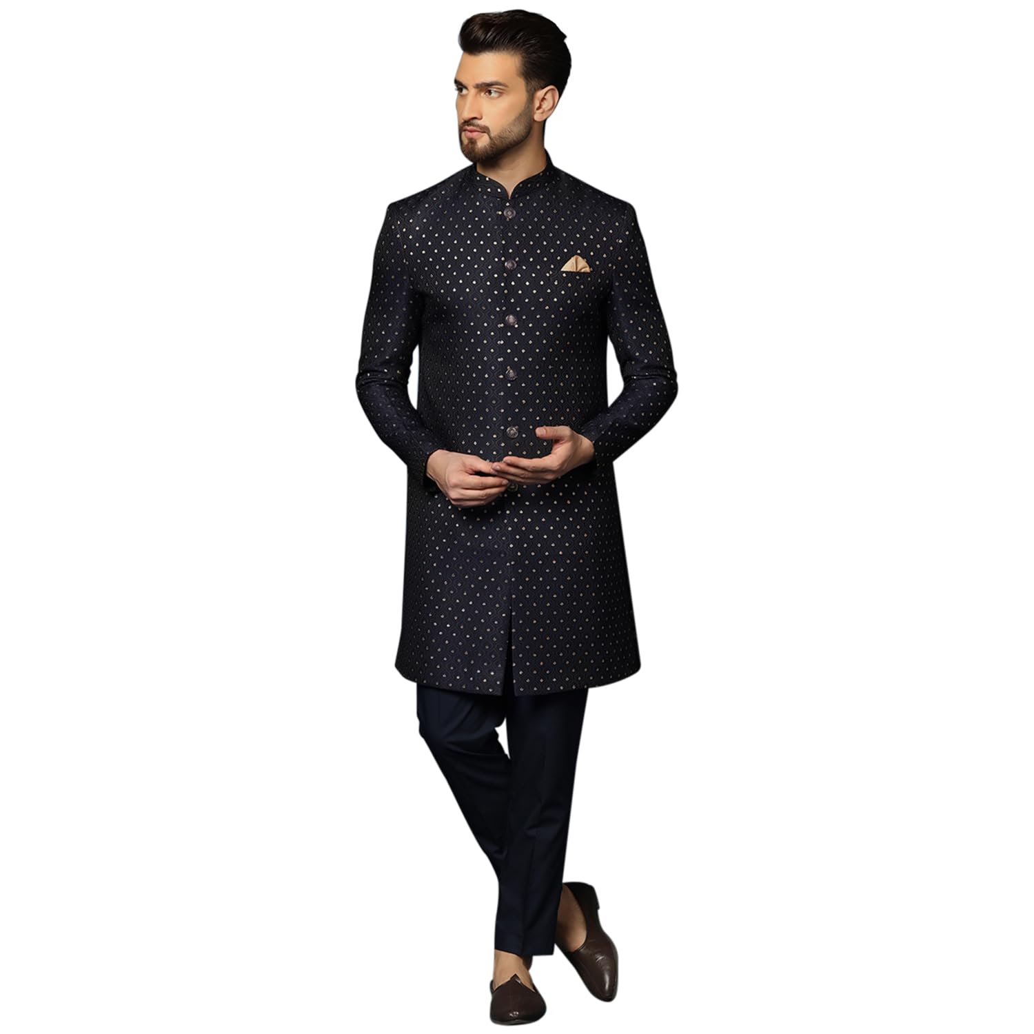 Kisah MenS Sherwani & Trouser Set  Embellished Silk Blend Jacquard Ethnic Wear For Men  Regular Fit Wedding & Festive Look  Dry 