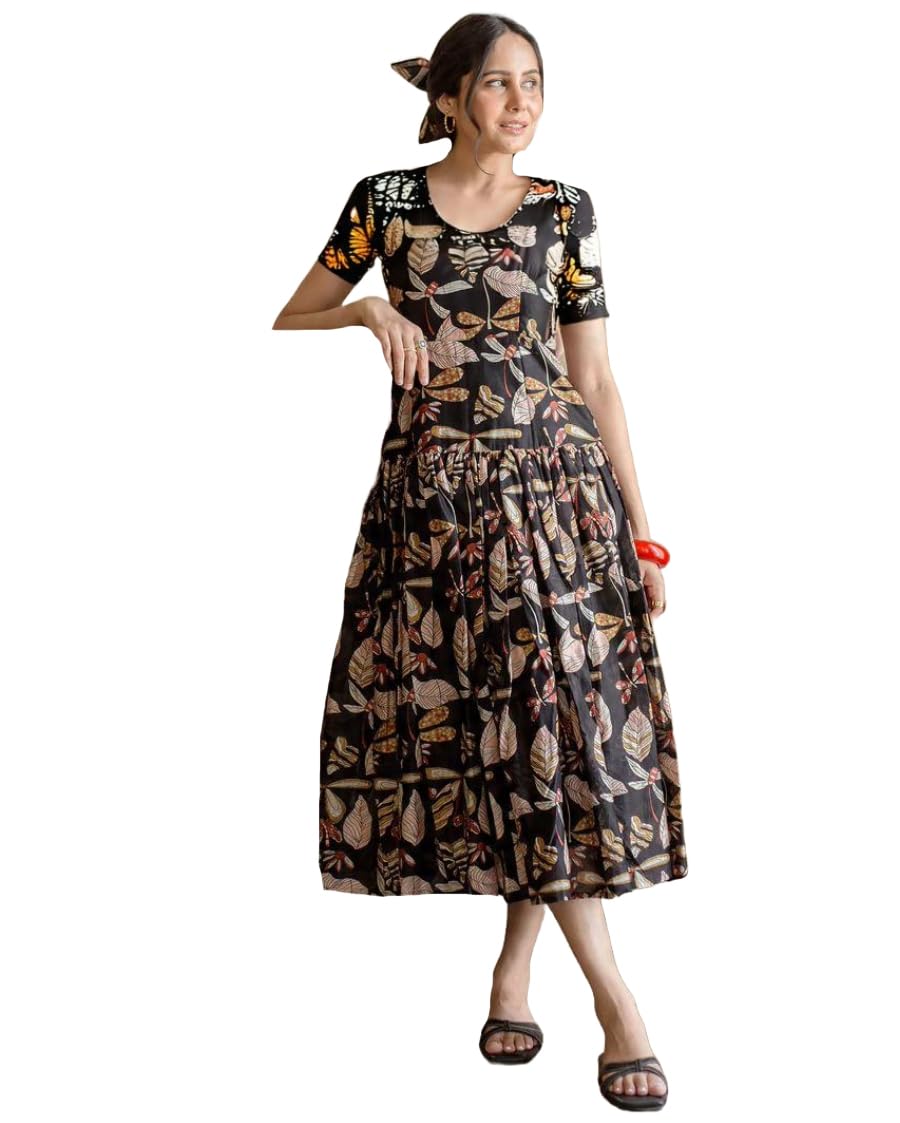 ANNI Designer Womens Rayon Charm Black Cotton Printed Long Maxi Dress (SARTARI BLACK-VKS01_XXL_Black_XX-Large)