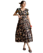 GoSriKi Womens Rayon Charm Black Cotton Printed Long Maxi Dress (SARTARI BLACK-VKS01-GS_XXL_Black_XX-Large)