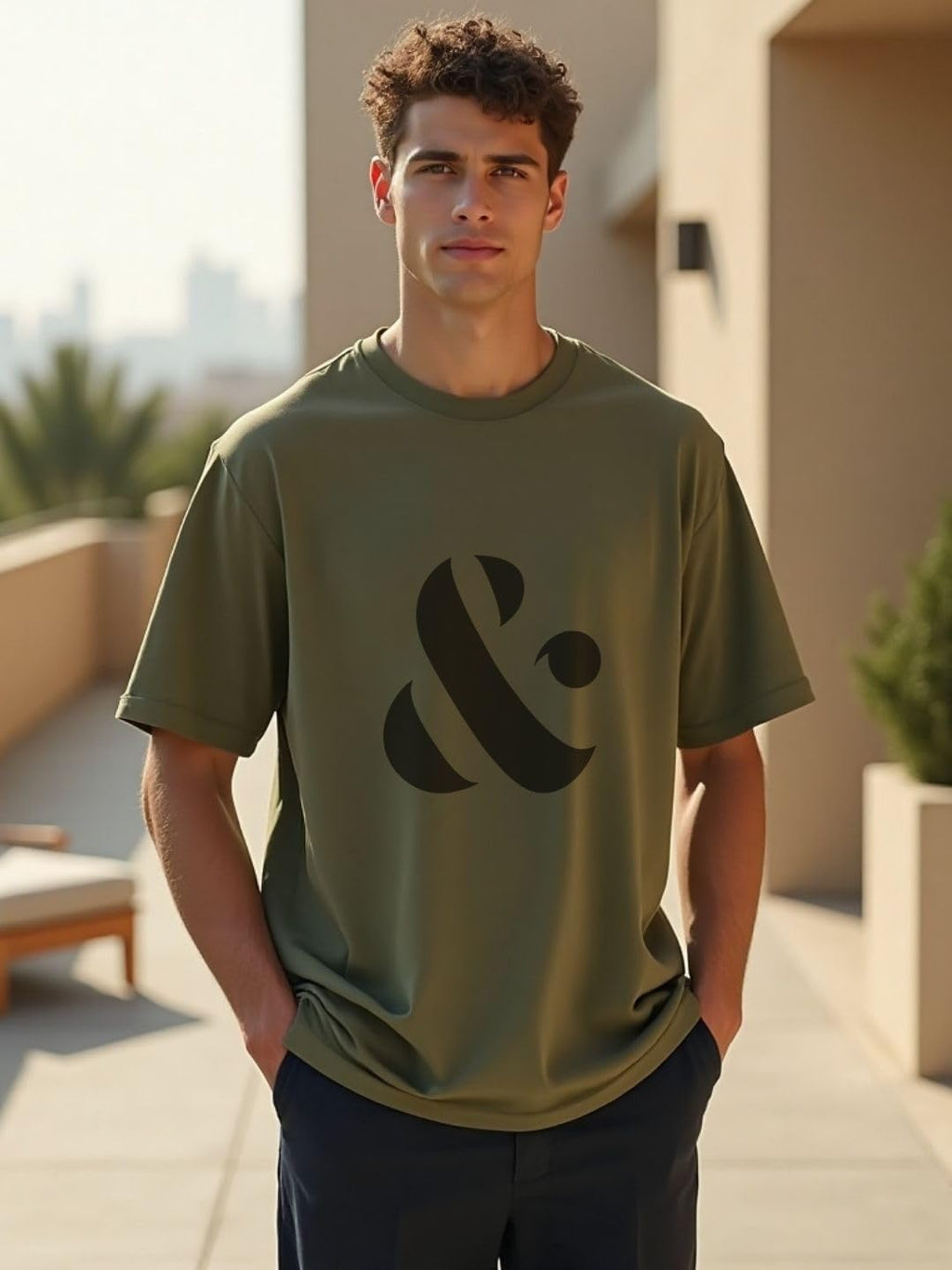 Nobero MenS Letter Print Oversized Fit T-Shirt (1M-Twrt-C0641-Og_Olive Green