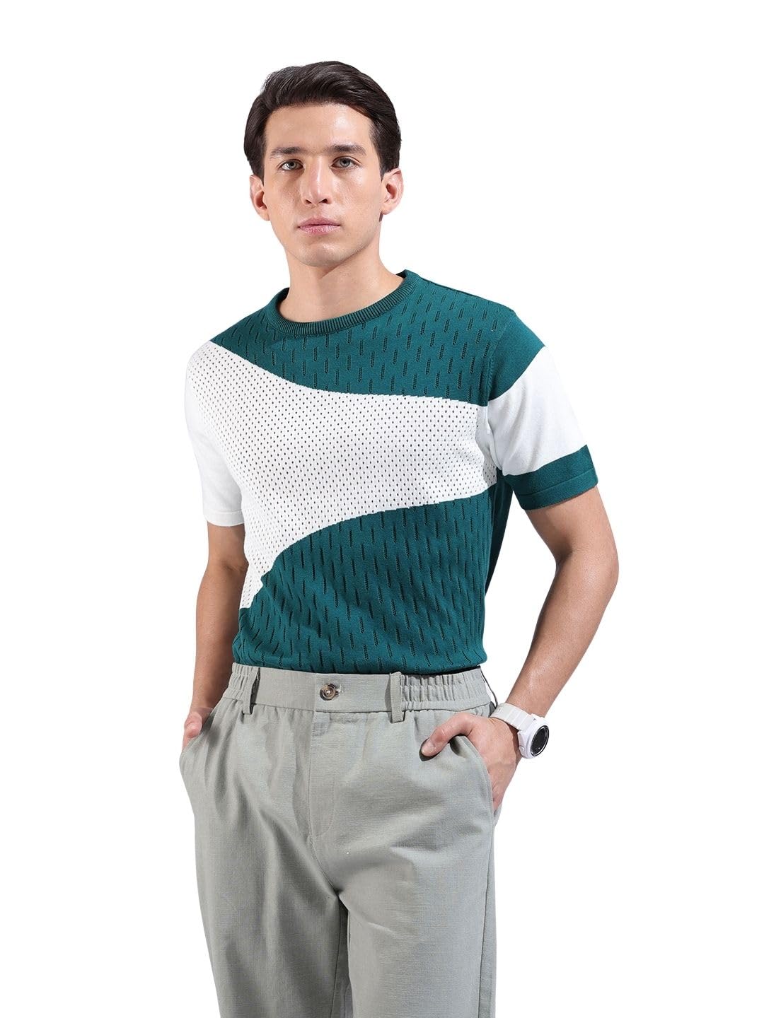 The Indian Garage Co Mens Slim Fit Solid Flatknit Half Sleeves Crew Neck T-Shirt