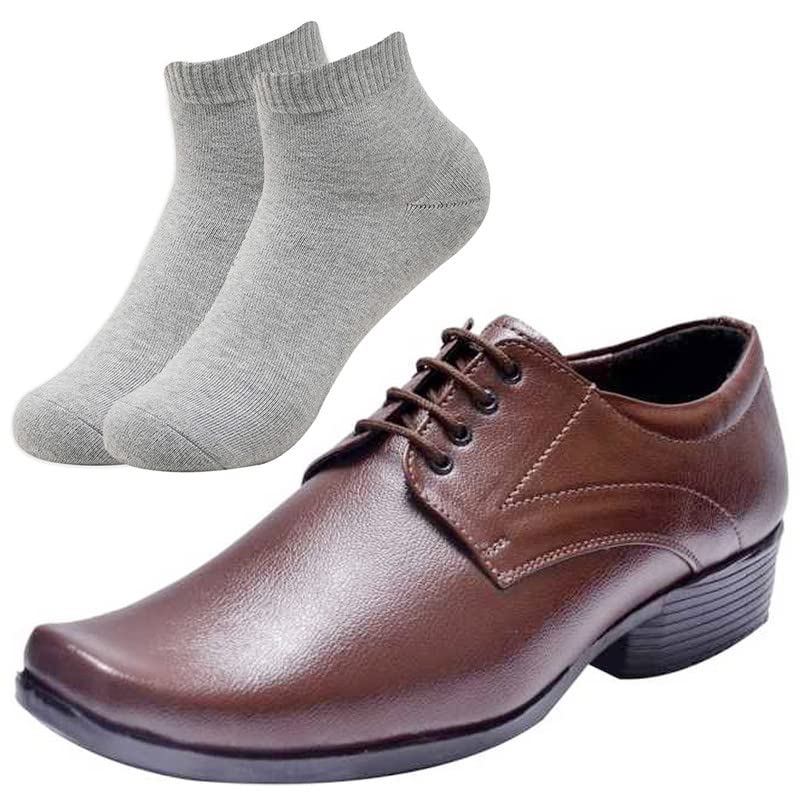 Vitoria l Men Plain Brown Formal Shoes with Light Gray Socks/8 8