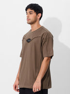 The Souled Store Originals : Textured Mocha Oversized T-Shirt for Men Boys Cotton Casual Half Sleeves Baggy Loose Fit Drop Shoul