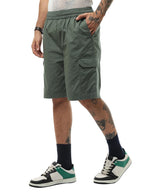 Bewakoof Mens Solid Oversized Fit Poplin Cargo Shorts_634304_Green_2XL