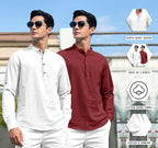 Royalscout Combo Of MenS Solid Cotton Blend Full Sleeve Straight Kurta Shirt (Pack Of 2)
