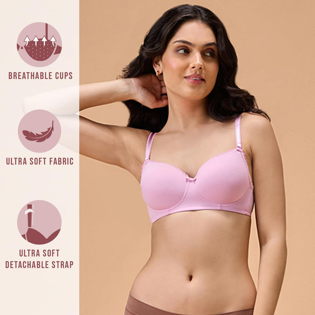 Nykd Butter-Soft Brushed Polyamide Wireless T-Shirt Bra With Breathable Padded Cups And Detachable Straps | Sweetheart Neckline
