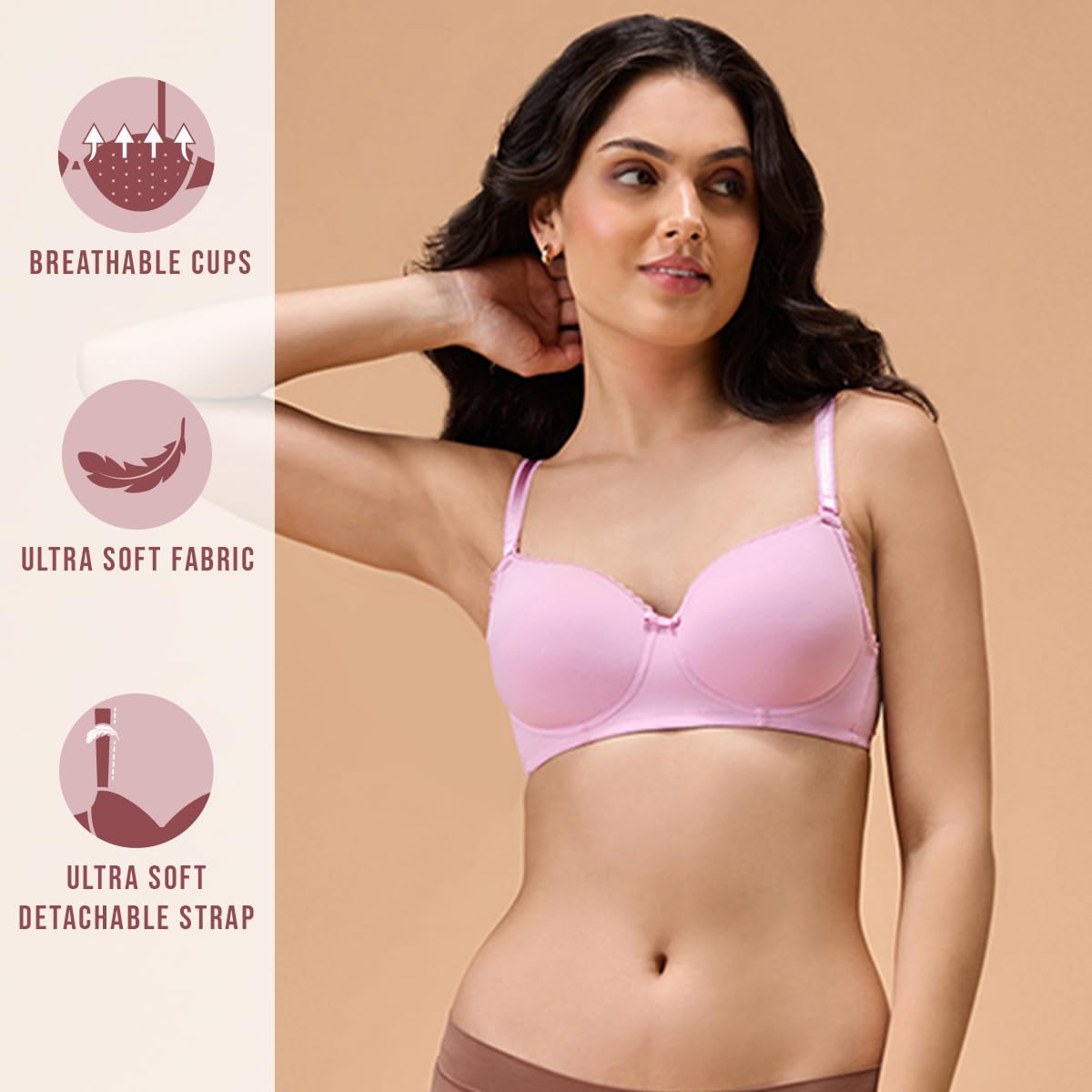 Nykd Butter-Soft Brushed Polyamide Wireless T-Shirt Bra With Breathable Padded Cups And Detachable Straps | Sweetheart Neckline