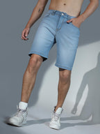 Hubberholme MenS Casual Slim Fit Stretchable Denim Shorts (Light Blue)