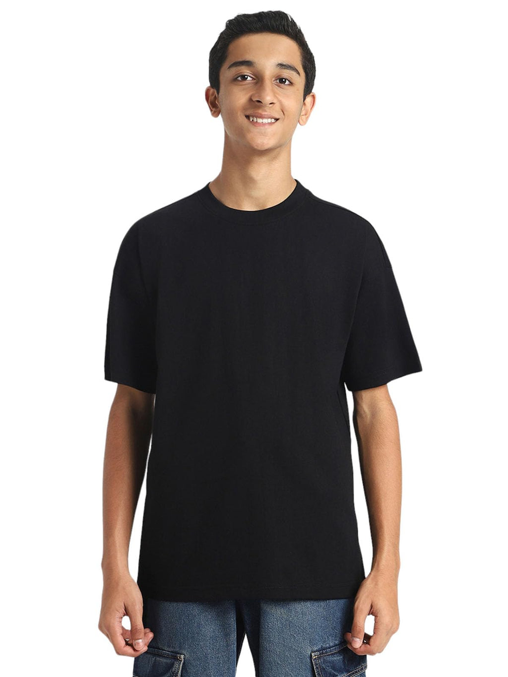 Veirdo 100% Cotton Oversized Loose Fit Round Neck Solid Core Short Sleeve T-Shirt