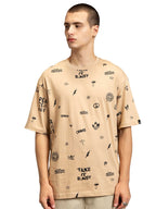 Bewakoof MenS All Over Printed 100% Cotton T-Shirt - Oversized Fit, Round Neck, Half Sleeves_579992_Brown_S
