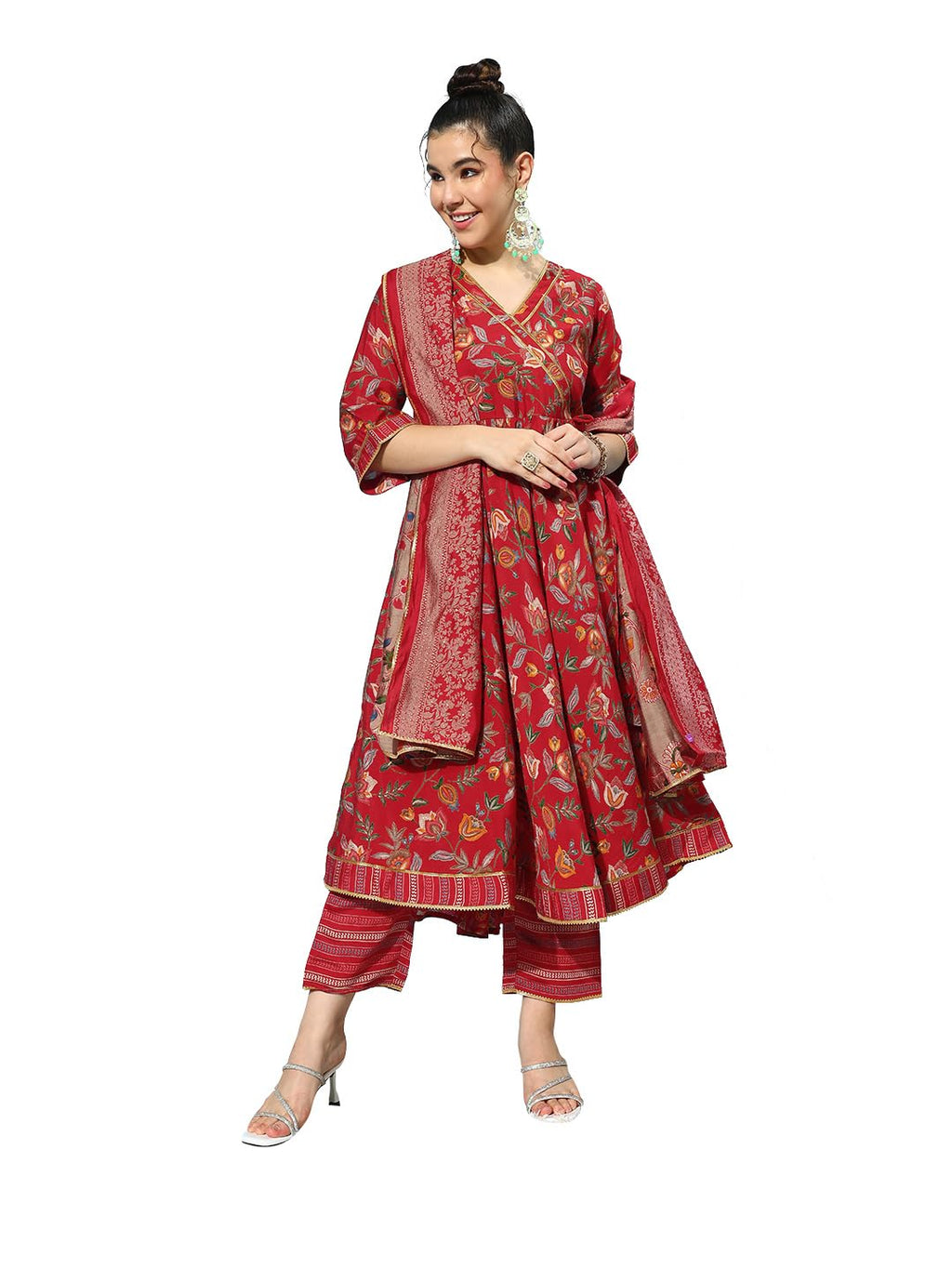Libas WomenS Silk Blend Kurta Sets (34663_Red