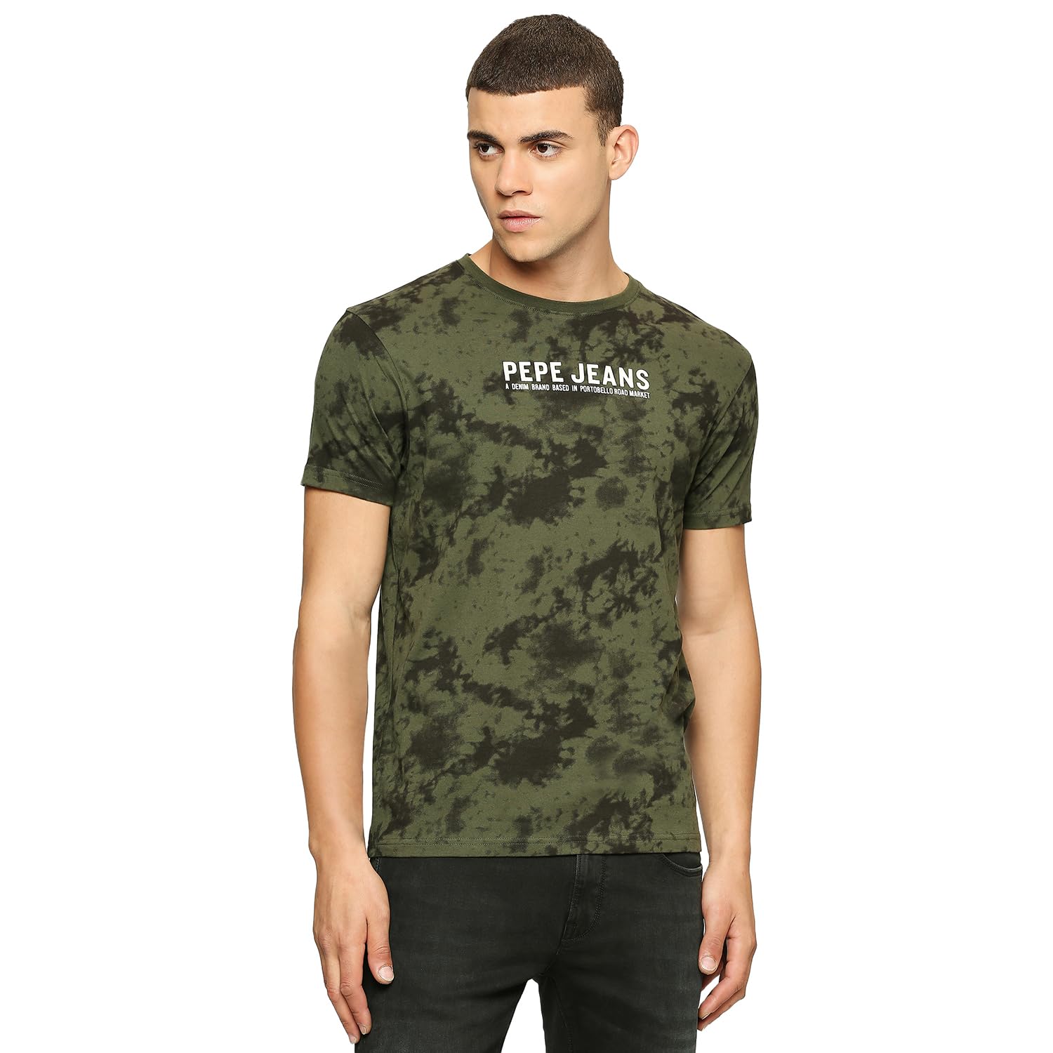 Pepe Jeans Men Cotton Slim Fit Printed T-Shirts Olive, Small