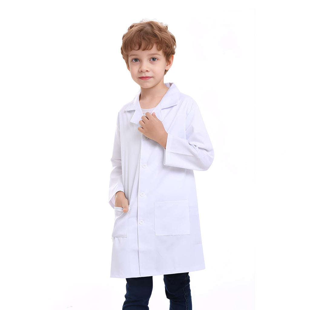 TopTie Kids Lab Coat for School Scientists Halloween Costume-White-10/12
