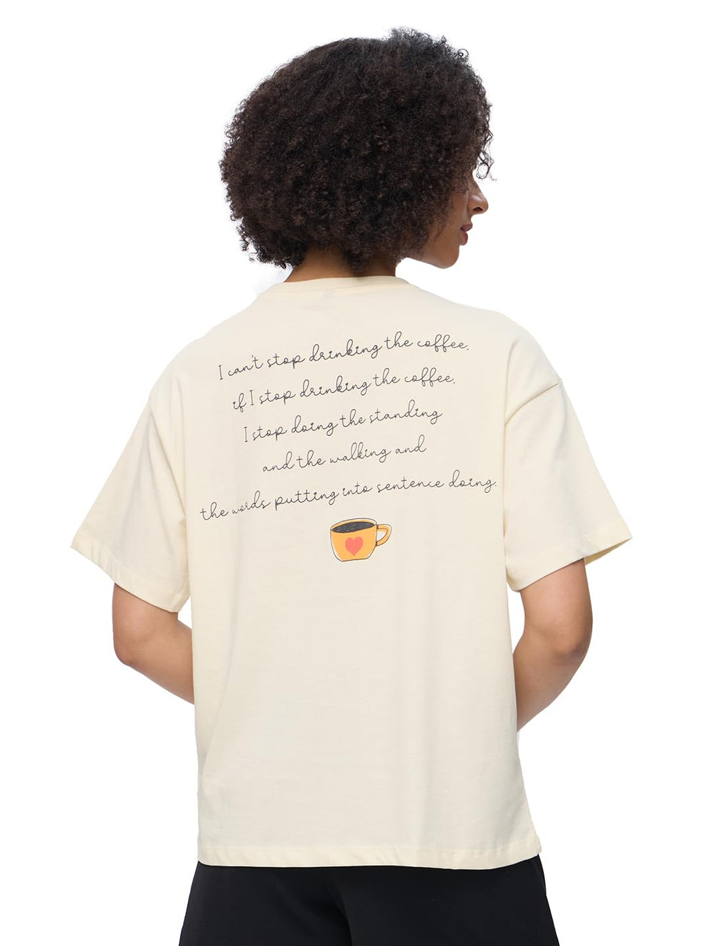 The Souled Store Gilmore Girls: Coffee Cups Women and Girls Short Sleeves Round Neck Off White Graphic Printed Cotton Oversized 