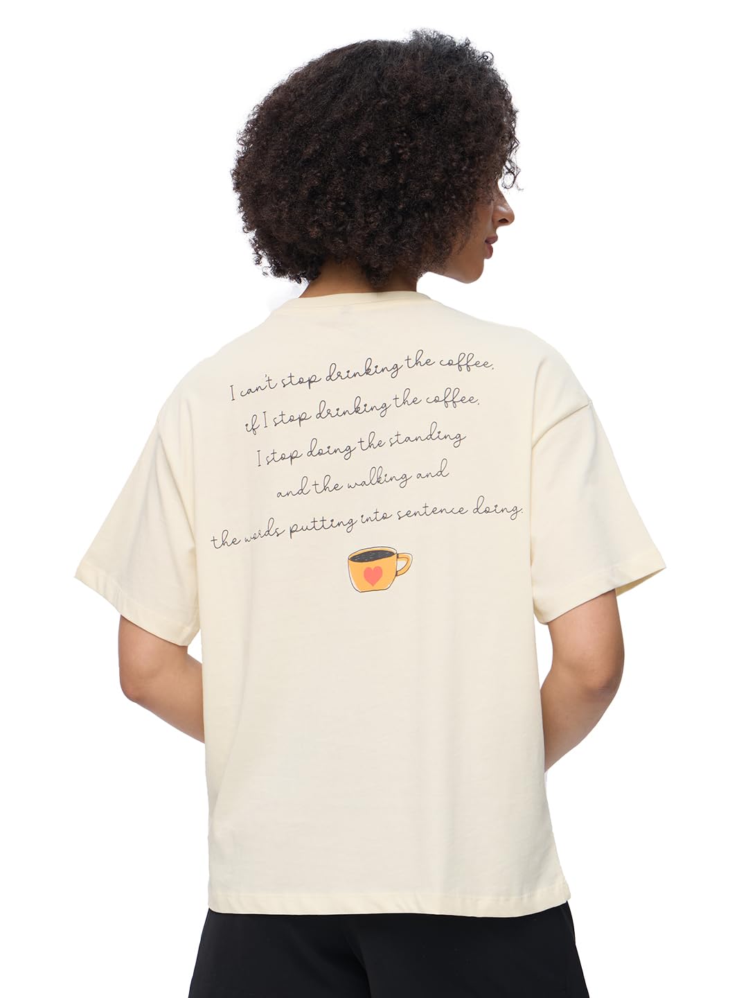 The Souled Store Gilmore Girls: Coffee Cups Women and Girls Short Sleeves Round Neck Off White Graphic Printed Cotton Oversized 