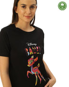 Juneberry Black Tshirt For Women, Official Disney Animal Printed Black T Shirt For Women, Casual Half Sleeves Cotton Black T-Shi