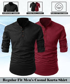 Finivo Fashion Combo Of MenS Regular Fit Cotton Blend Solid Full Sleeves Kurta | Short Kurta For Men (Pack Of 2)