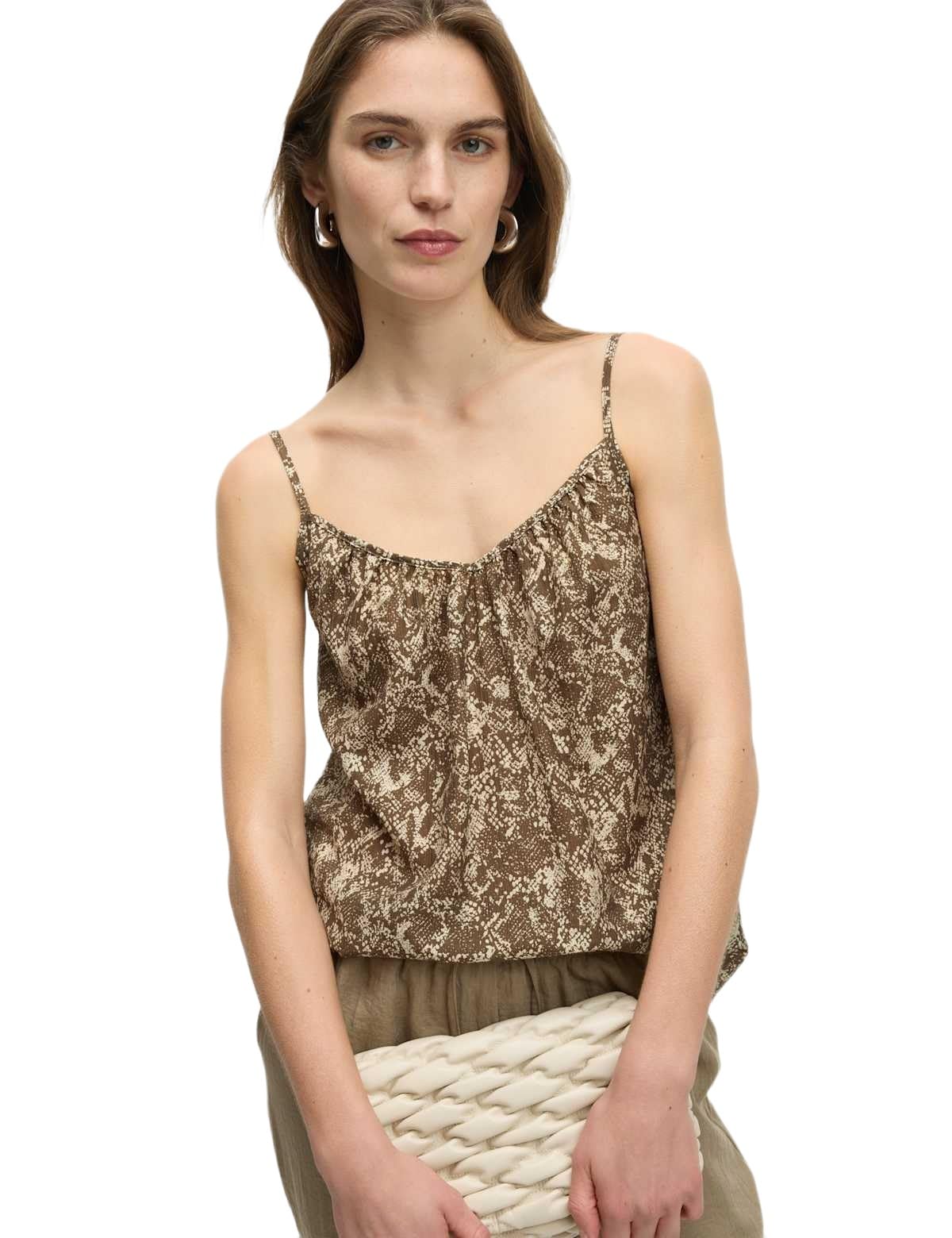 Marks & Spencer Lyocell Rich Printed Cami Top Brown Mix 2