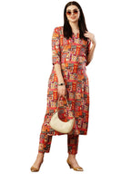 Gosriki Women'S Cotton Blend Straight Printed Kurta With Pant (Ing 10 Red-Nw-Gs_Xl_Red_X-Large)