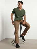 Nobero MenS Self Design Regular Fit Polo Shirt (1M-Twpo-R0013_Olive Green