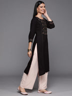 Libas Black Printed Rayon Straight Kurta