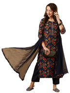 ANNI DESIGNER Women's Cotton Blend Printed Straight Kurta and Pant with Dupatta Set (KALEPING-Blue-NW_S_Blue_Small)