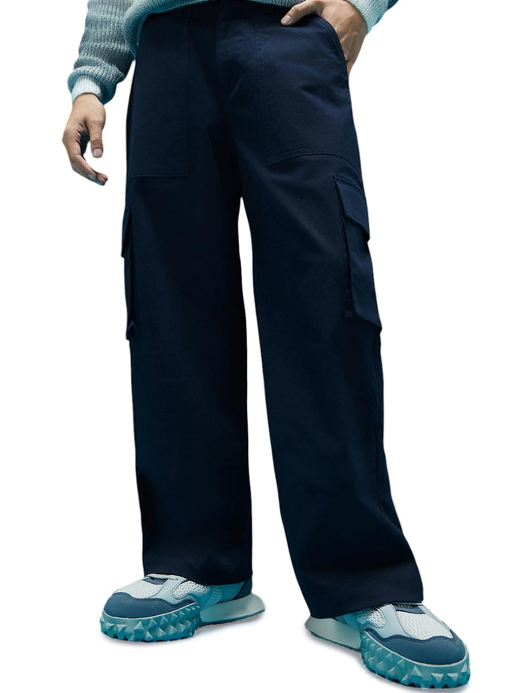 Veirdo Men's Lycra Baggy Relaxed Fit with Solid Button Closure Casual Woven Regular Length Cargo Pants