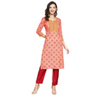 Anubhutee Women'S Rayon Orange Mirror Work Ethnic Motifs Embroidered Straight Kurta