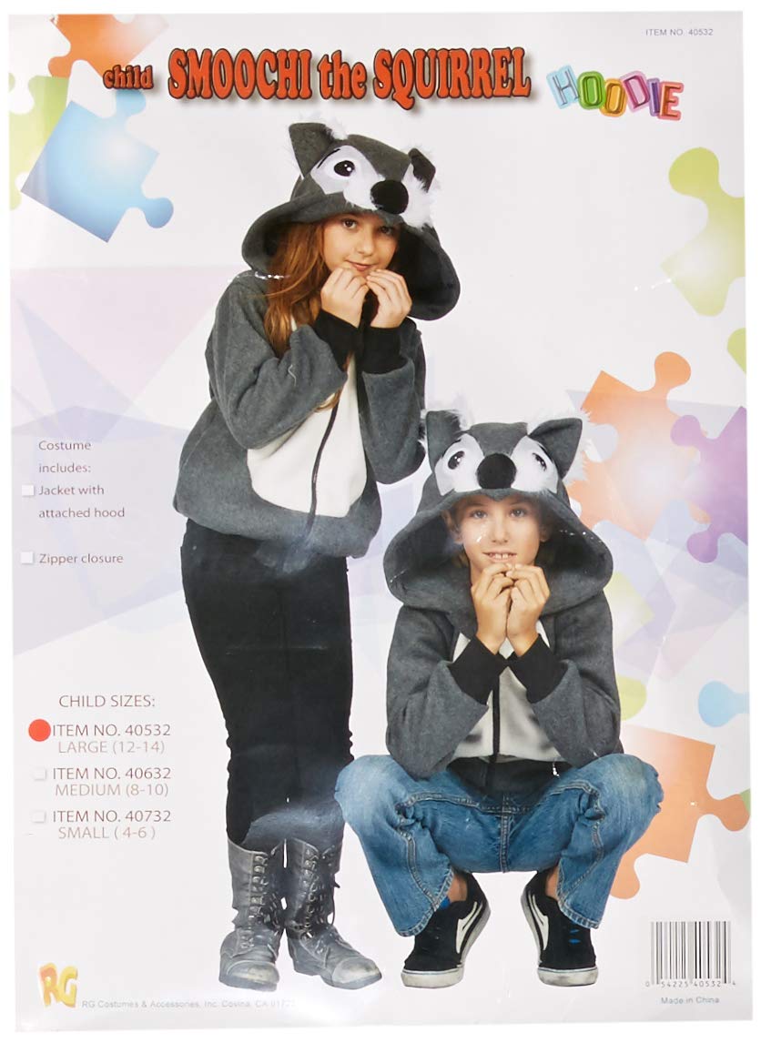 RG Costumes Girl 40532-L Smoochi The Squirrel Hoodie Costume, Gray/White, Large