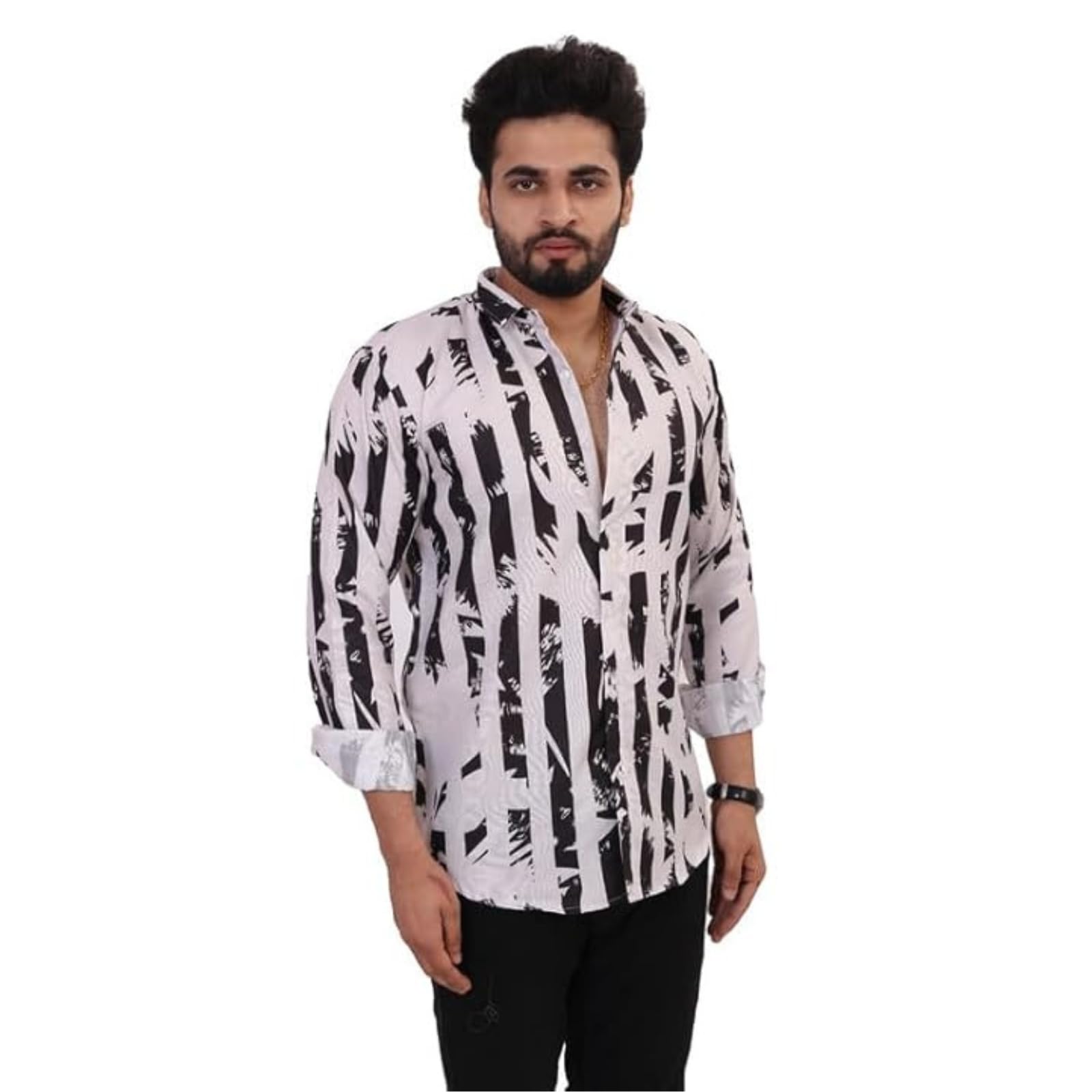 Brown Culture MenS Cotton Blend Abstract Print Shirt With Spread Collared Full Sleeves Standard Length And Button Down Closure 