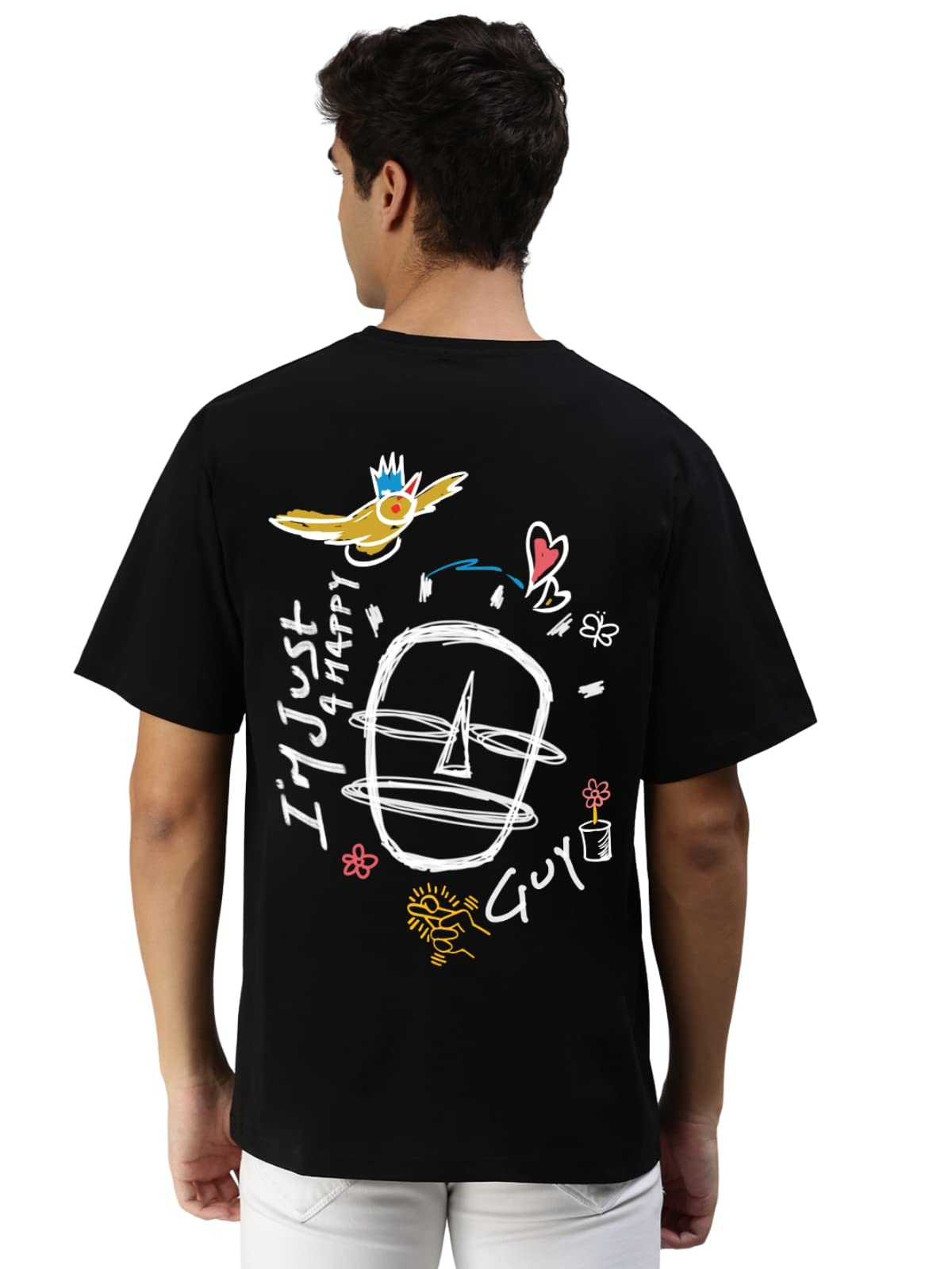 Veirdo Men's Back Typography Cotton Round Neck Short Sleeve Oversize T-Shirt