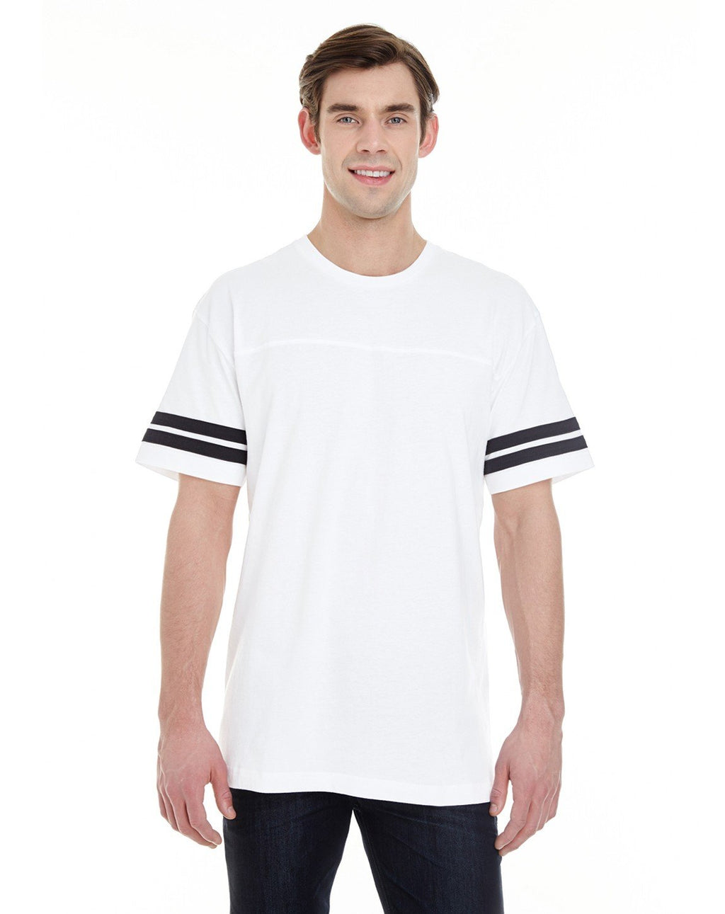 LAT Mens Fine Jersey Crew Neck Short Sleeve Football Tee (6937) White/Black, 3X