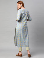 ANNI DESIGNER Womens Cotton Blend Traditional Straight Printed Kurta and Pant Set (Mikaa Grey_M_Grey_Medium)