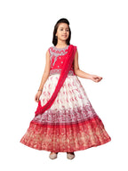 Aarika Girls Ethnic Wear Rani-Cream Colour Mirror Embroidery Georgette Lehenga Choli Set With Attached Dupatta-4-15 Years (Lch-9